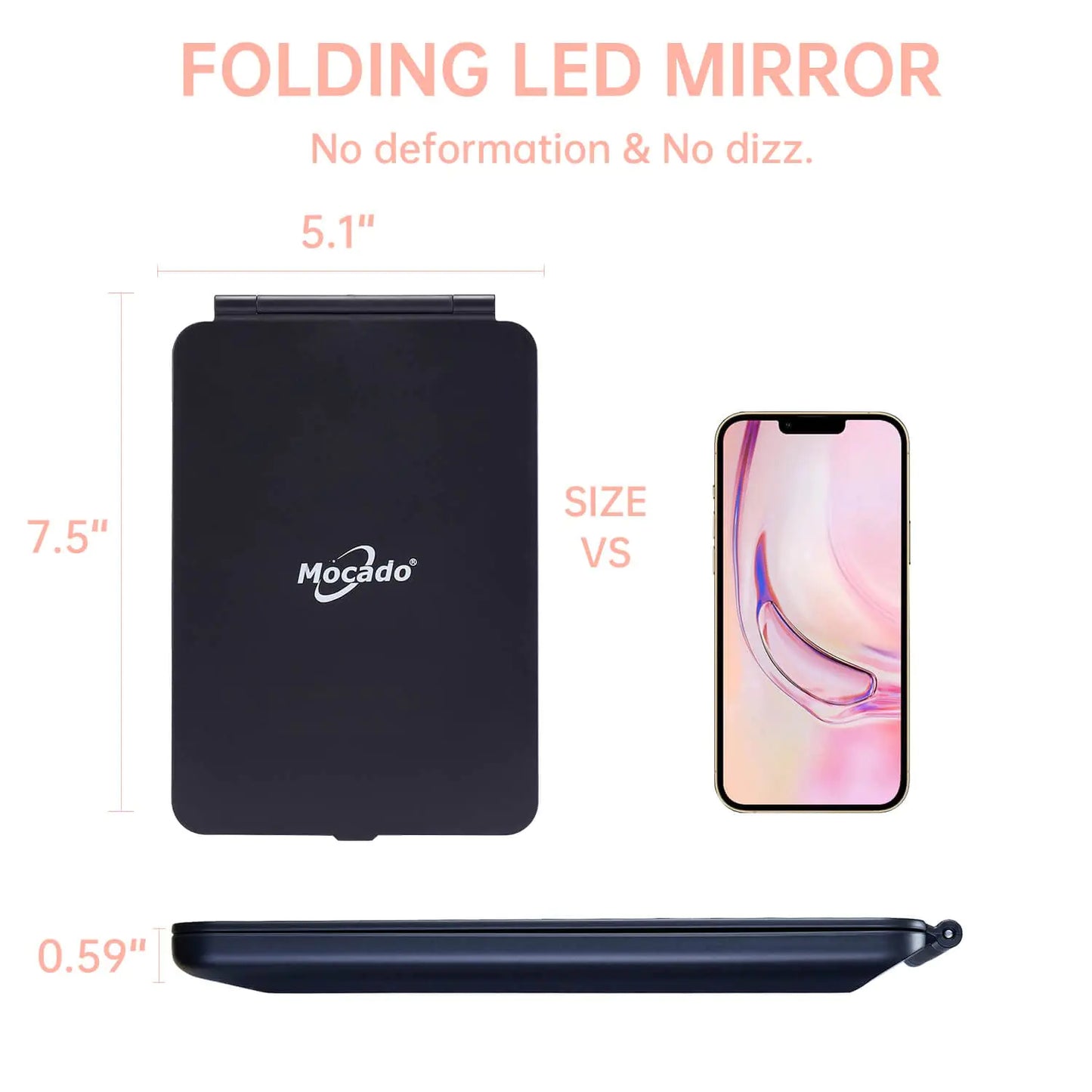 LED Foldable Travel Makeup Mirror - 5x7 inches 3 Colors Light Modes USB Rechargeable Touch Screen, Portable Tabletop Cosmetic Mirror for Travel, Cosmetic, Office (Black) Black 05x07inches